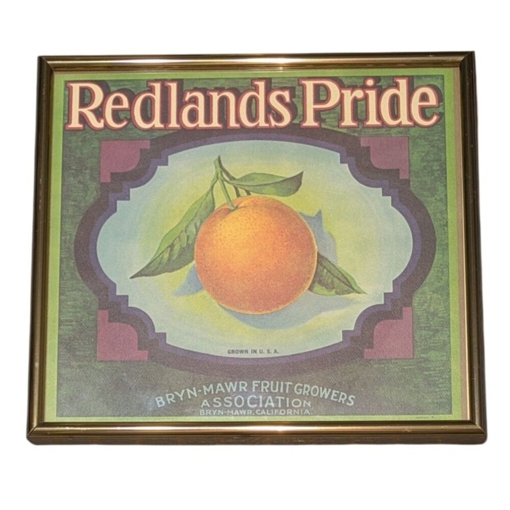 Redlands Pride Fruit Crate Art Print Gold colored metal Frame kitchen